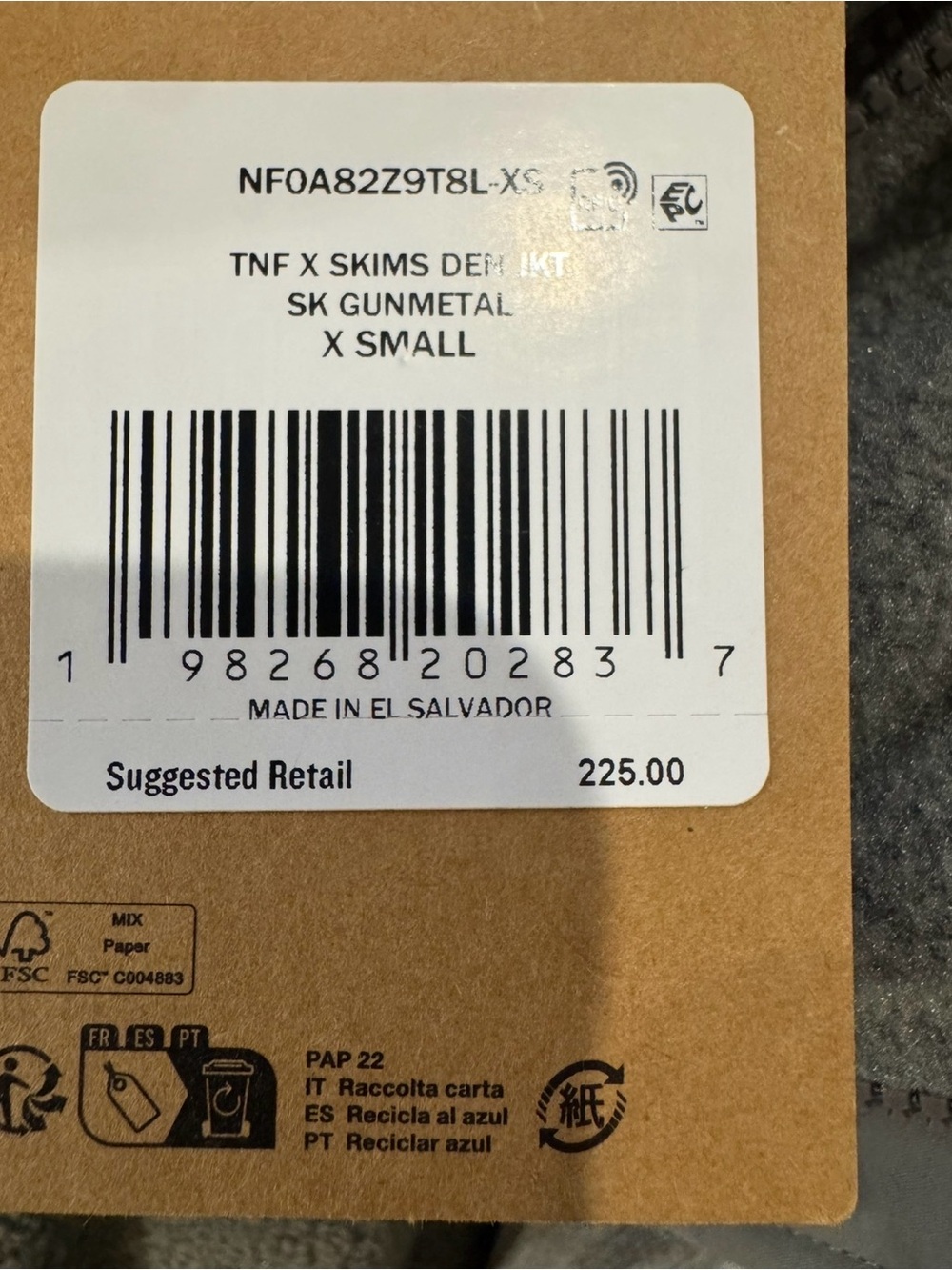 The North Face x SKIMS 1995 Denali Fleece Jacket Gunmetal. Sz XS. New with tag - Picture 5 of 5